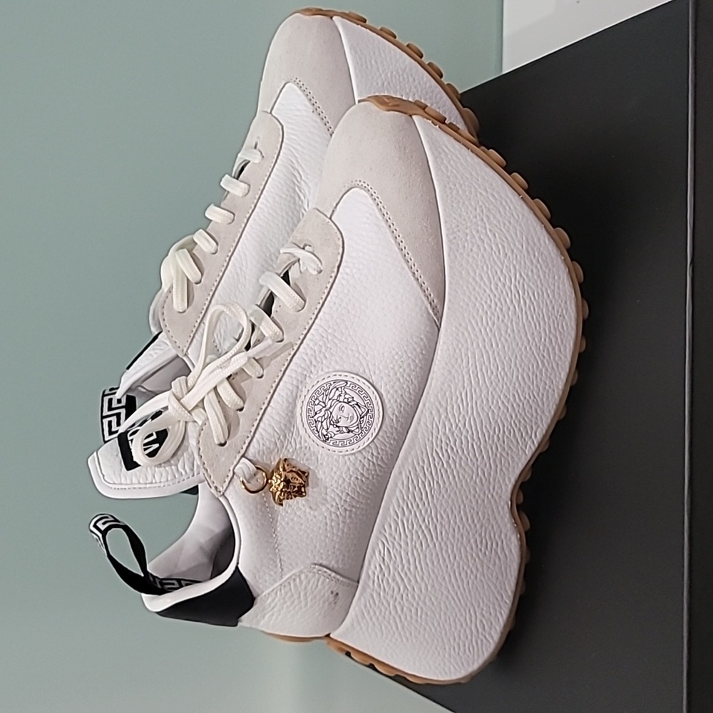 Leather & Suede Platform Versace Sneakers